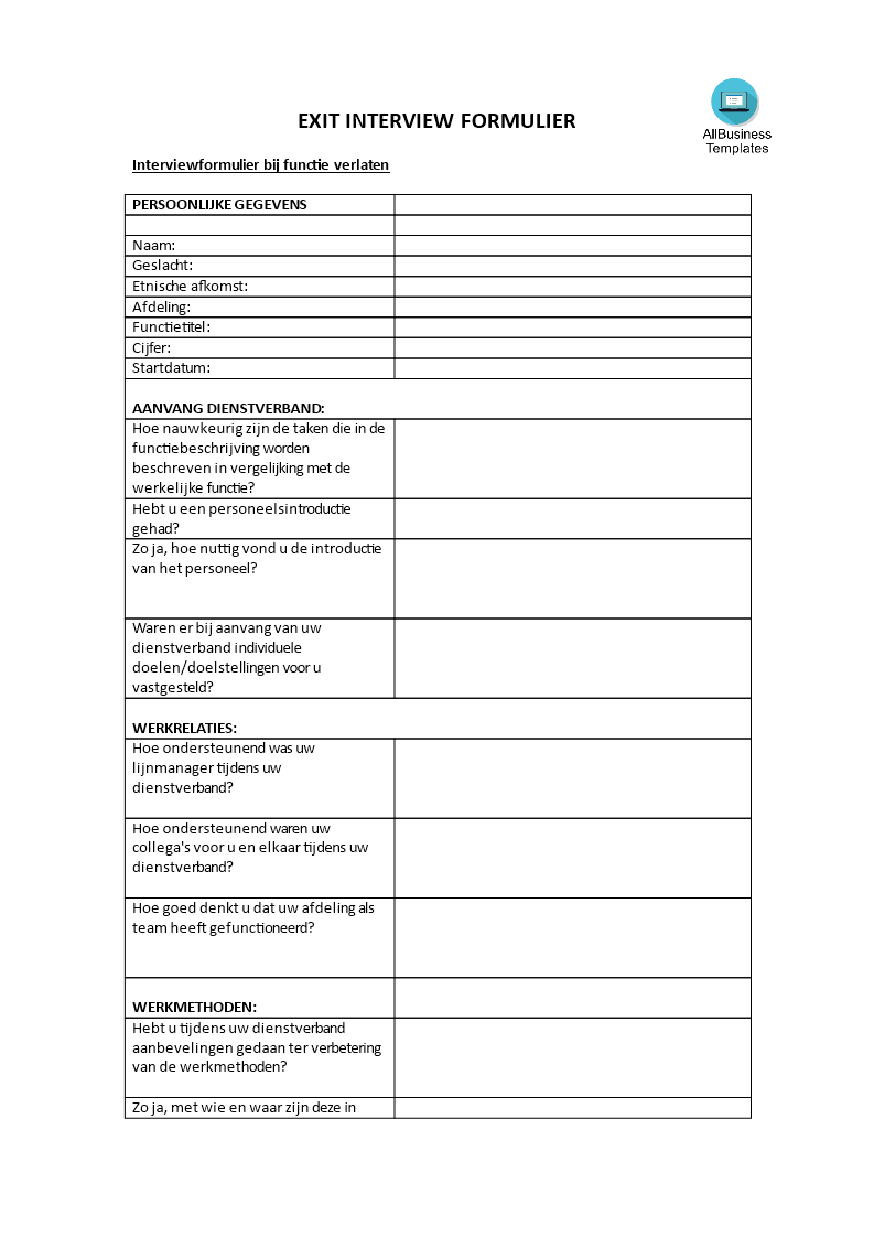 exit interview formulier template