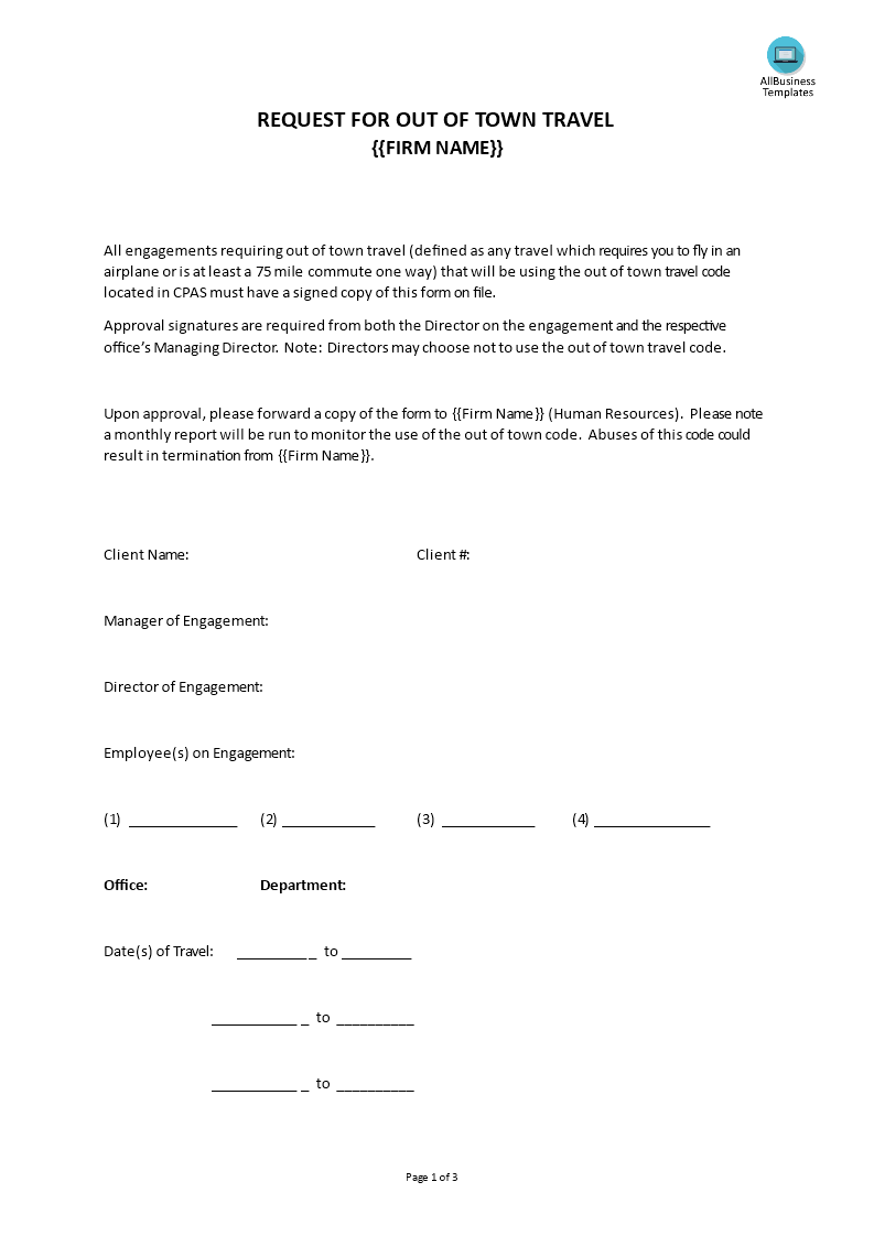 Request for Traveling to HR Templates at