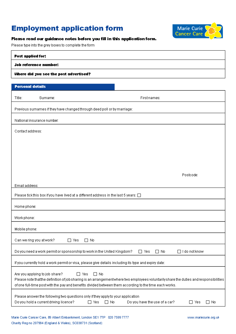 Kostenloses General Application Employment Word With Regard To Job Application Template Word