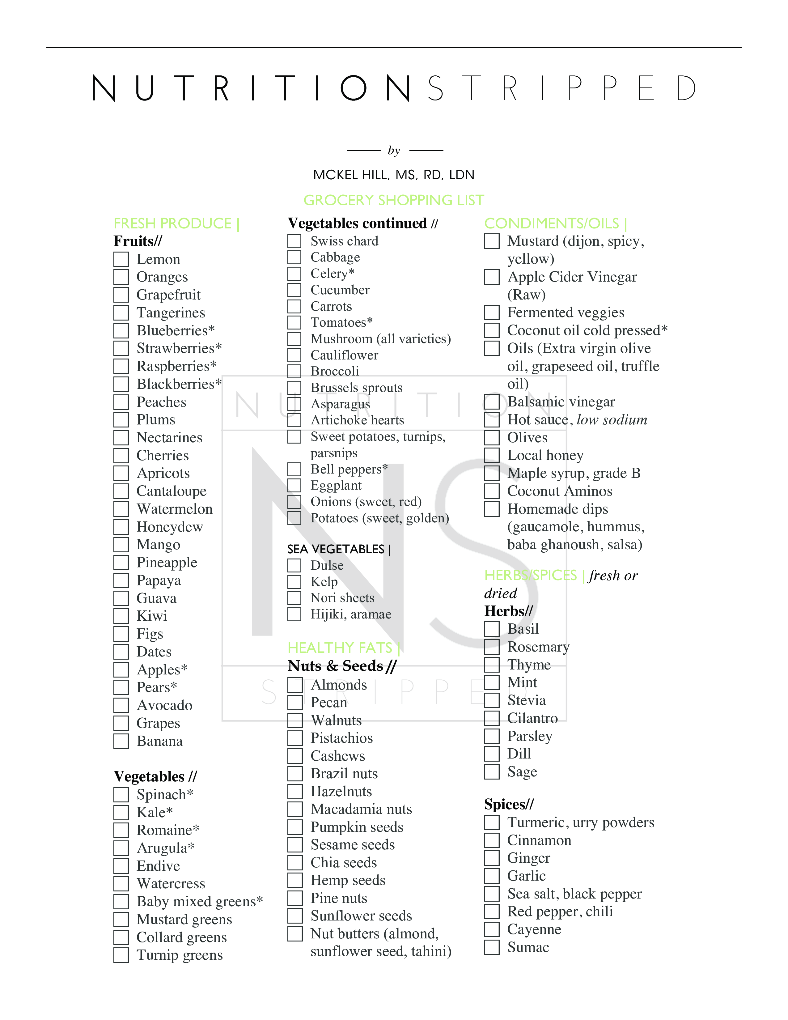 Printable Grocery Shopping List main image