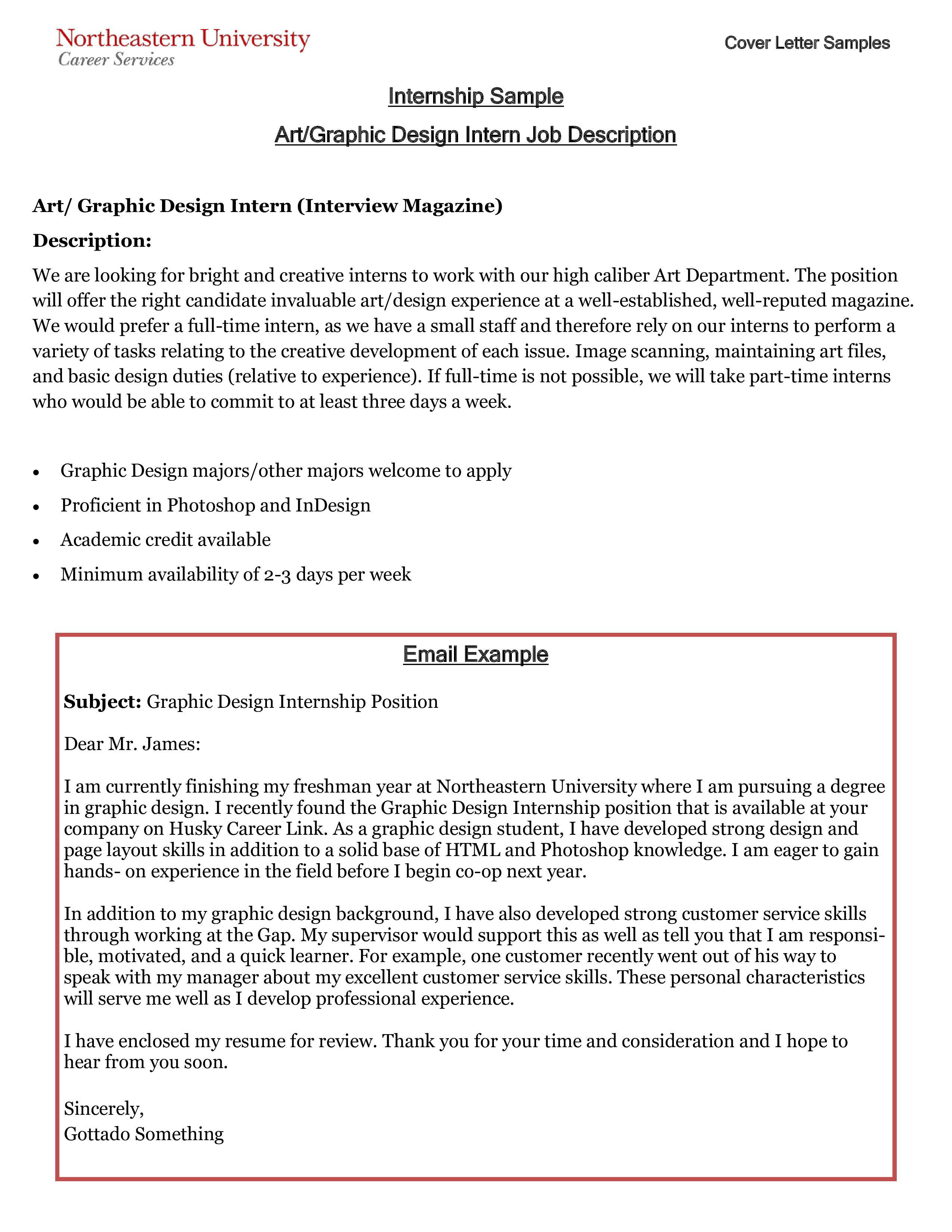 graphic designer internship job application letter template
