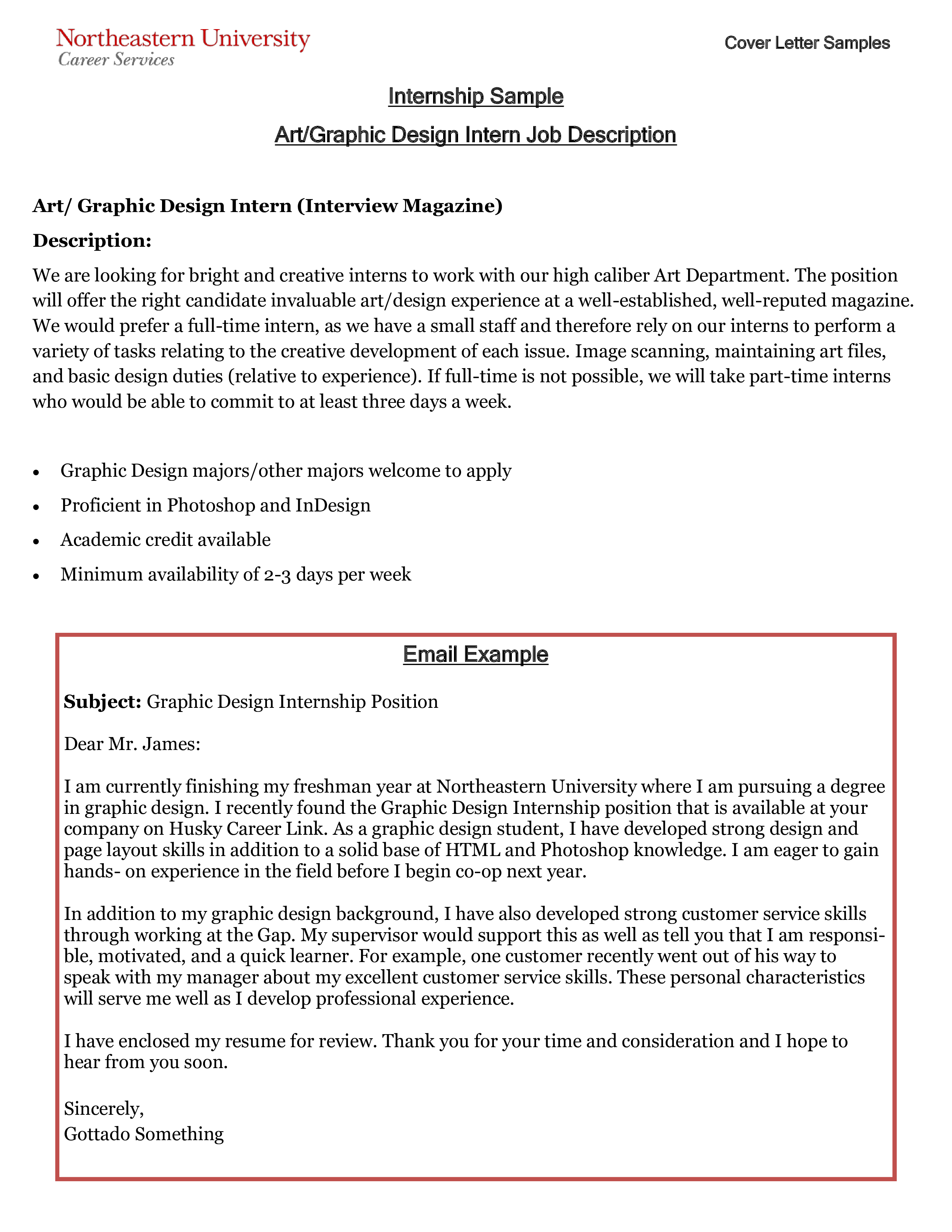 Graphic Designer Internship Job Application Letter main image