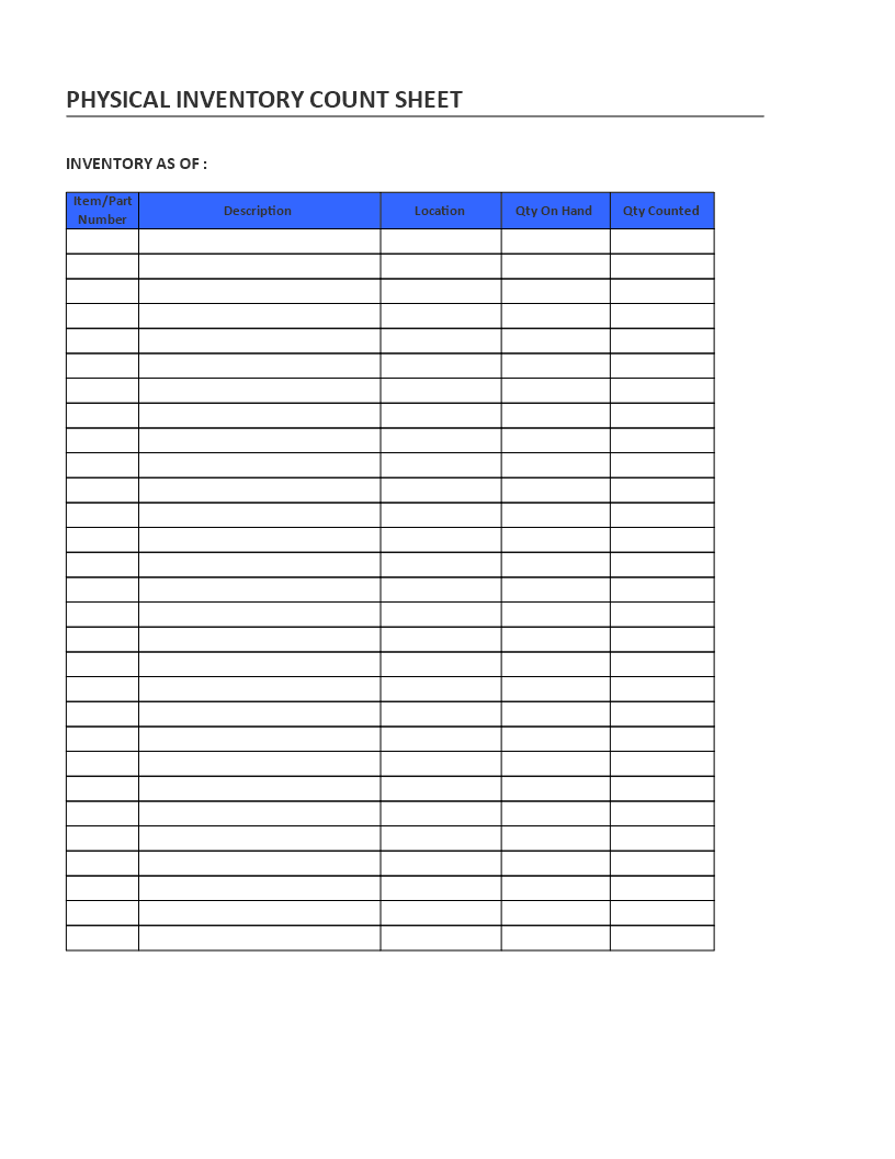 physical inventory count sheet Hauptschablonenbild