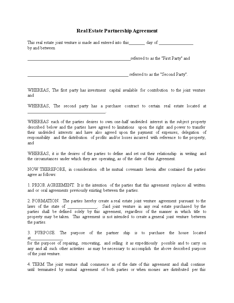 real estate general partnership agreement template