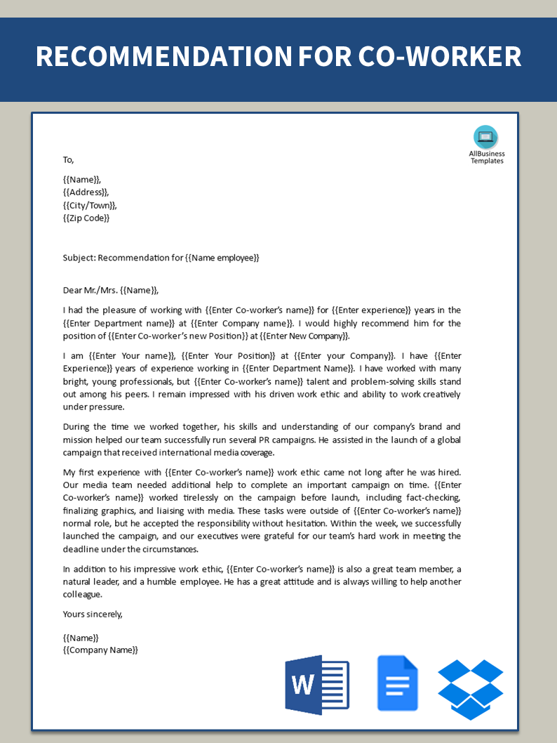 hr recommendation letter former employee template