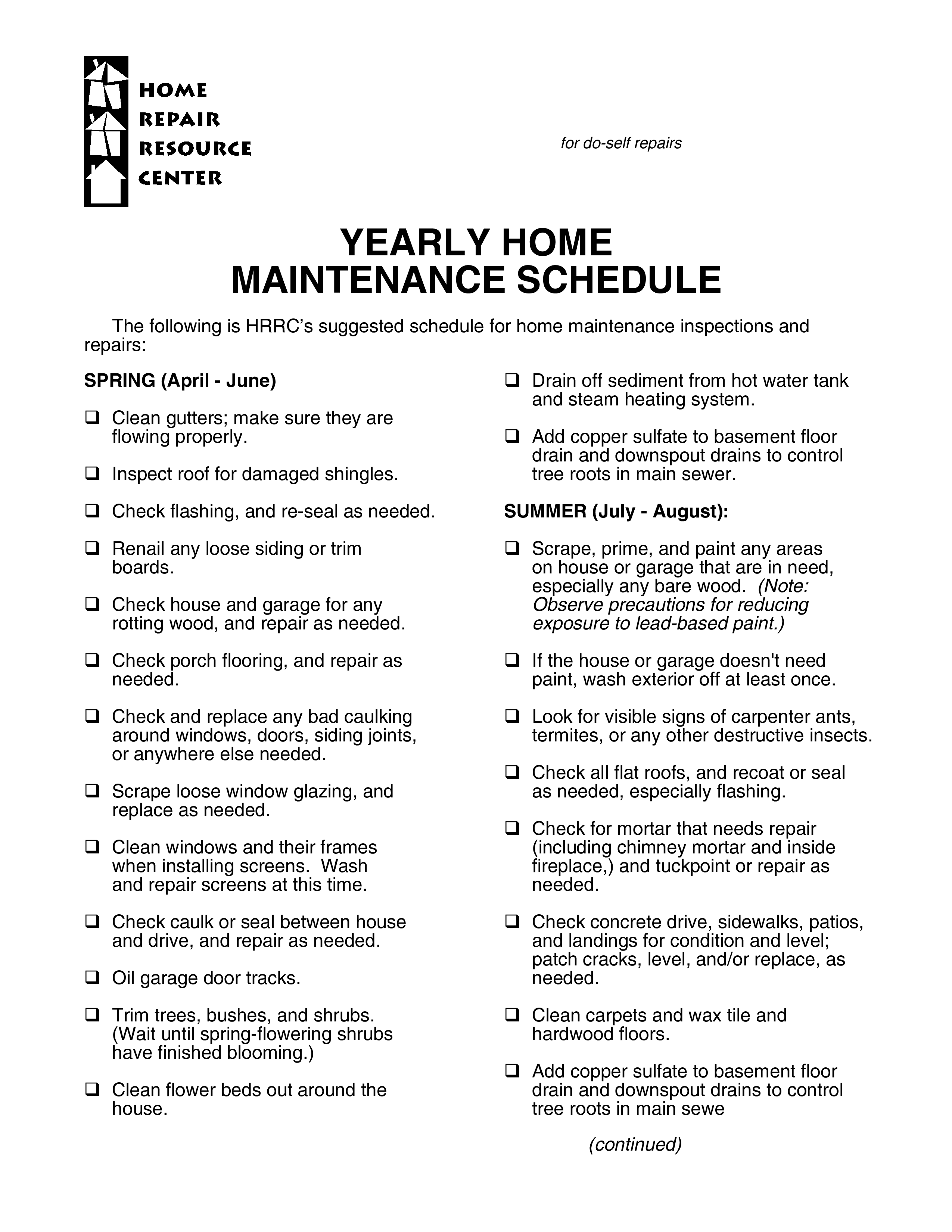 Annual Property Maintenance Schedule main image