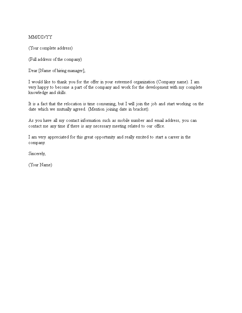simple thank you letter for job offer voorbeeld afbeelding 