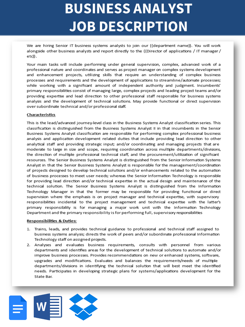 business analyst job description template