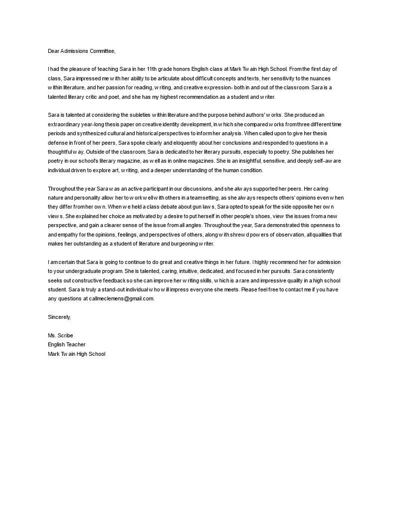 honest recommendation letters for college voorbeeld afbeelding 