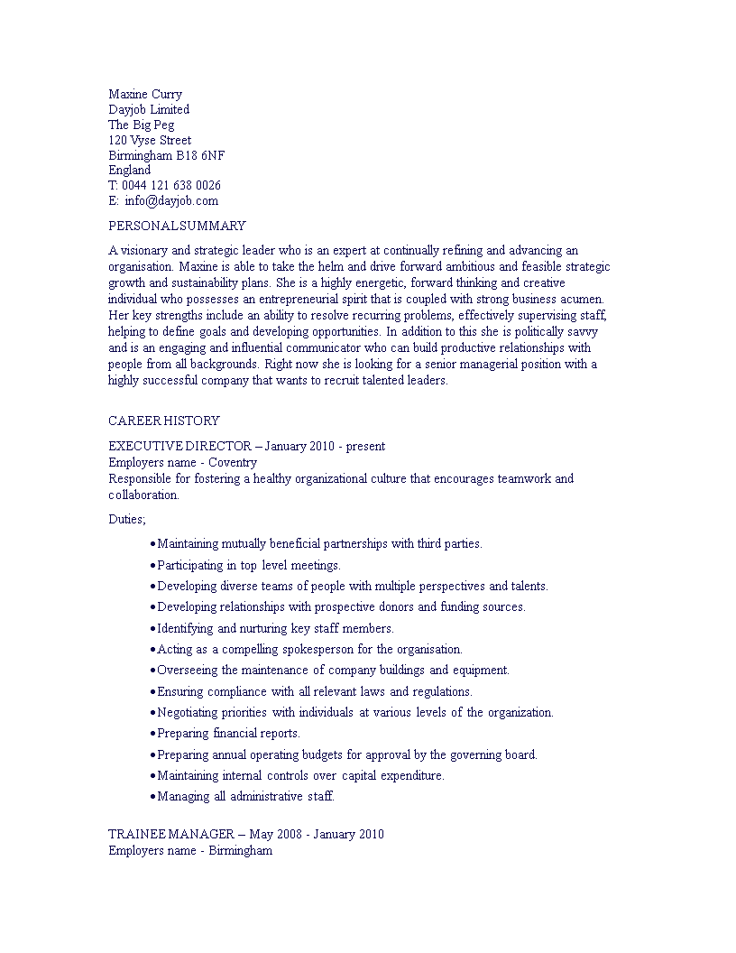 Executive Director Curriculum Vitae main image