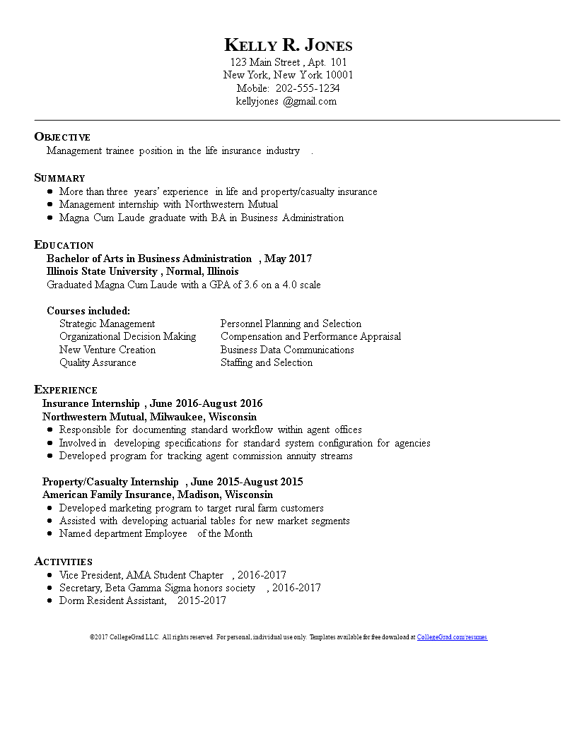 Property Management Business Administration Resume sample