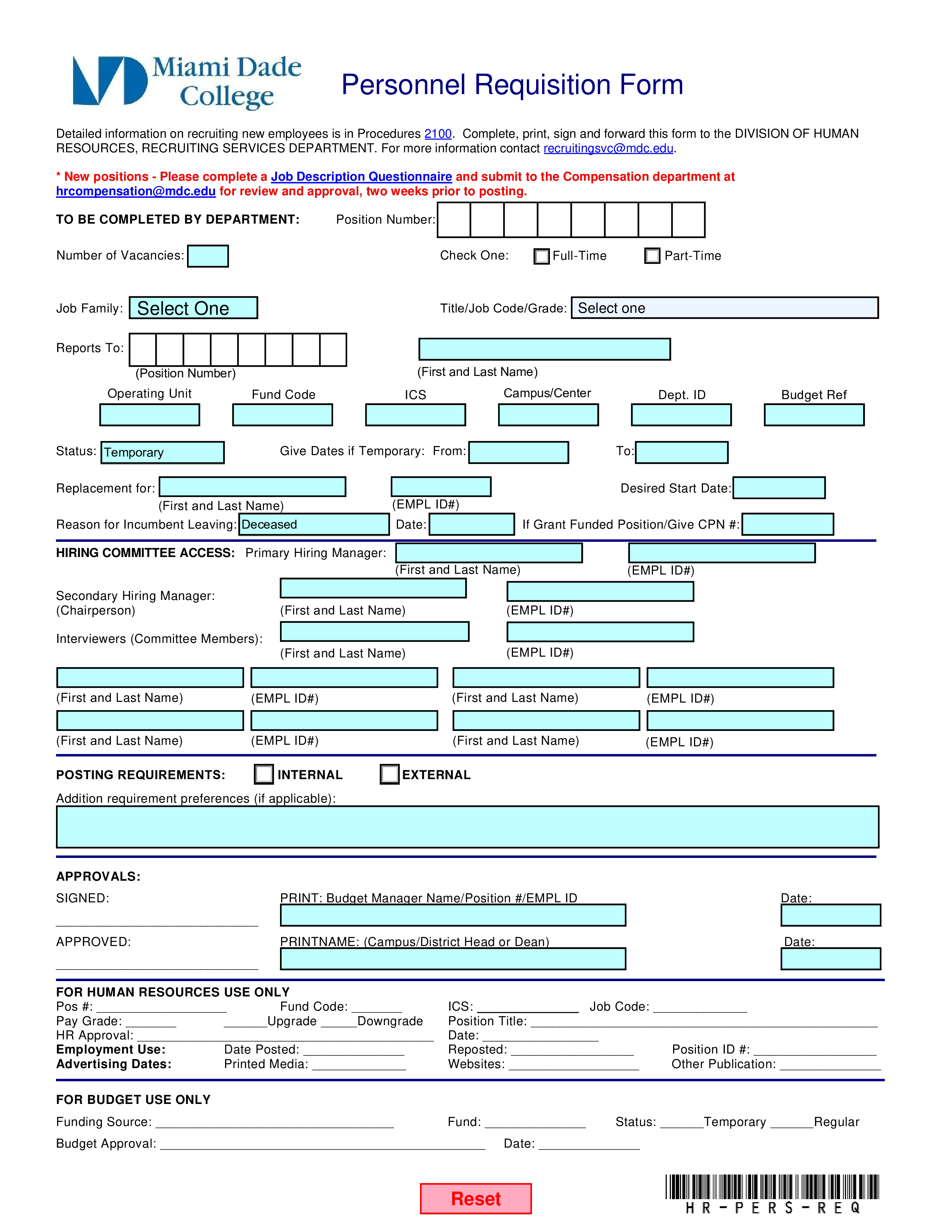 Personnel Requisition Form 模板