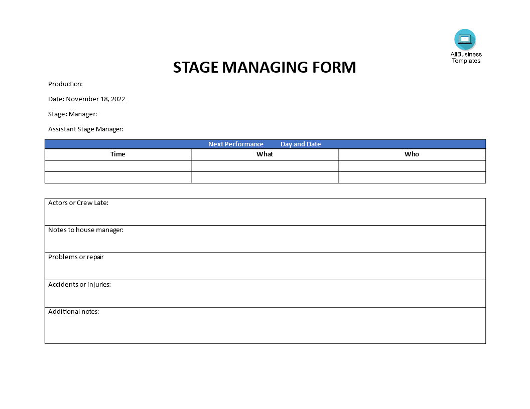 blank stage manager forms Hauptschablonenbild