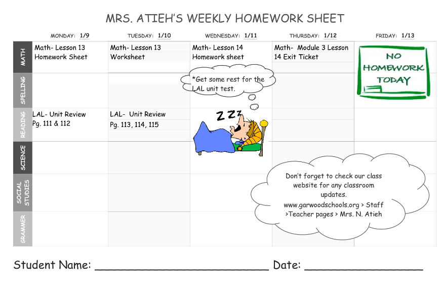 homework sheet voorbeeld afbeelding 