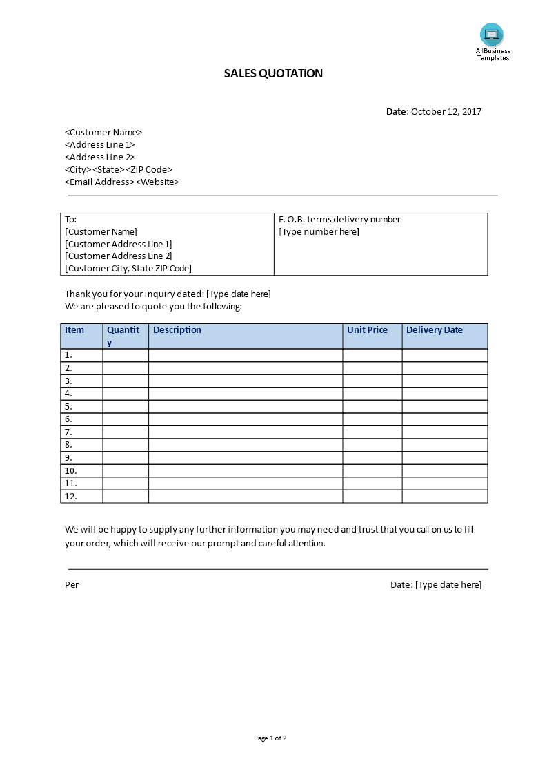 sales quotation template