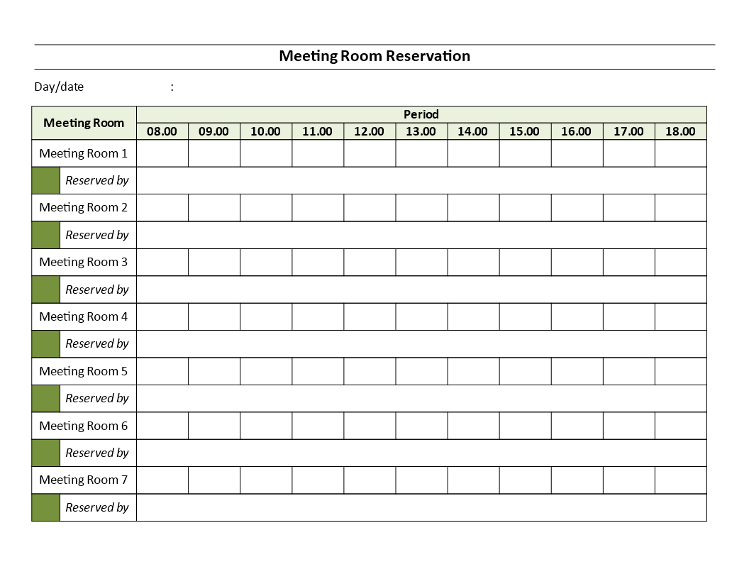 Meeting Rooms Reservation sheet 模板