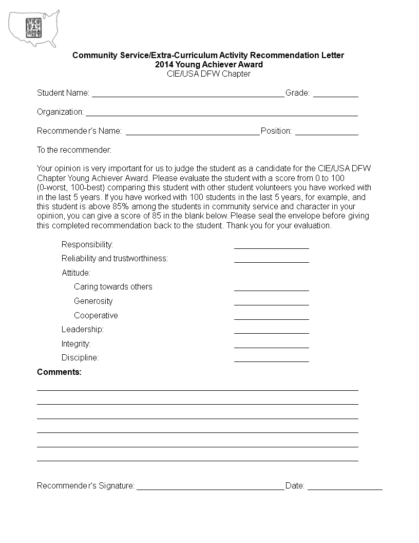 community service letter of recommendation modèles