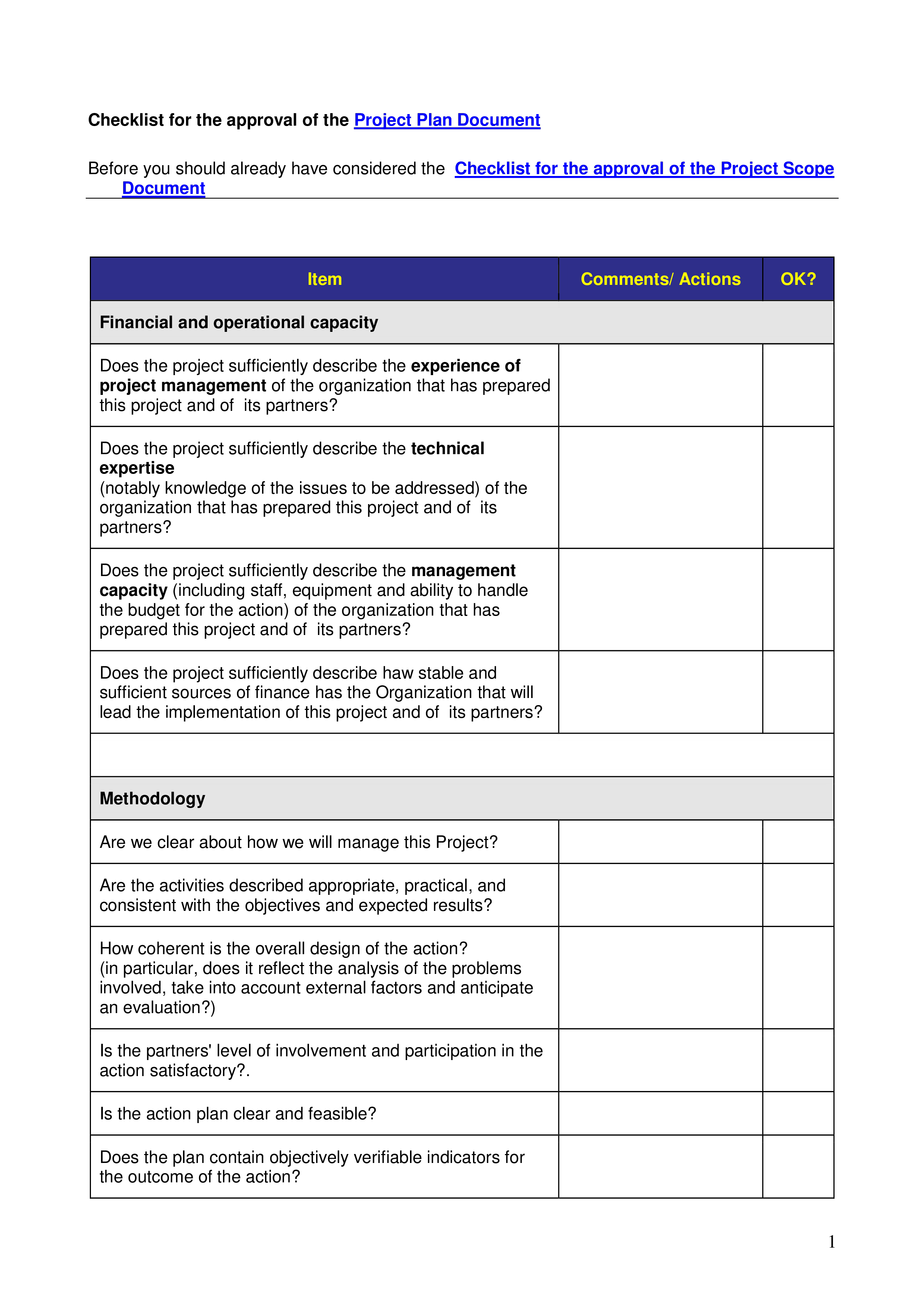 project plan evaluation checklist voorbeeld afbeelding 