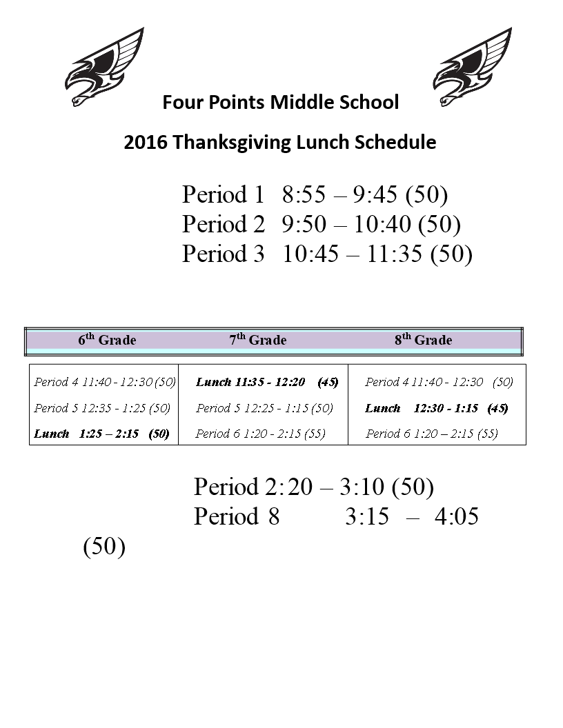 Thanksgiving Lunch Schedule main image