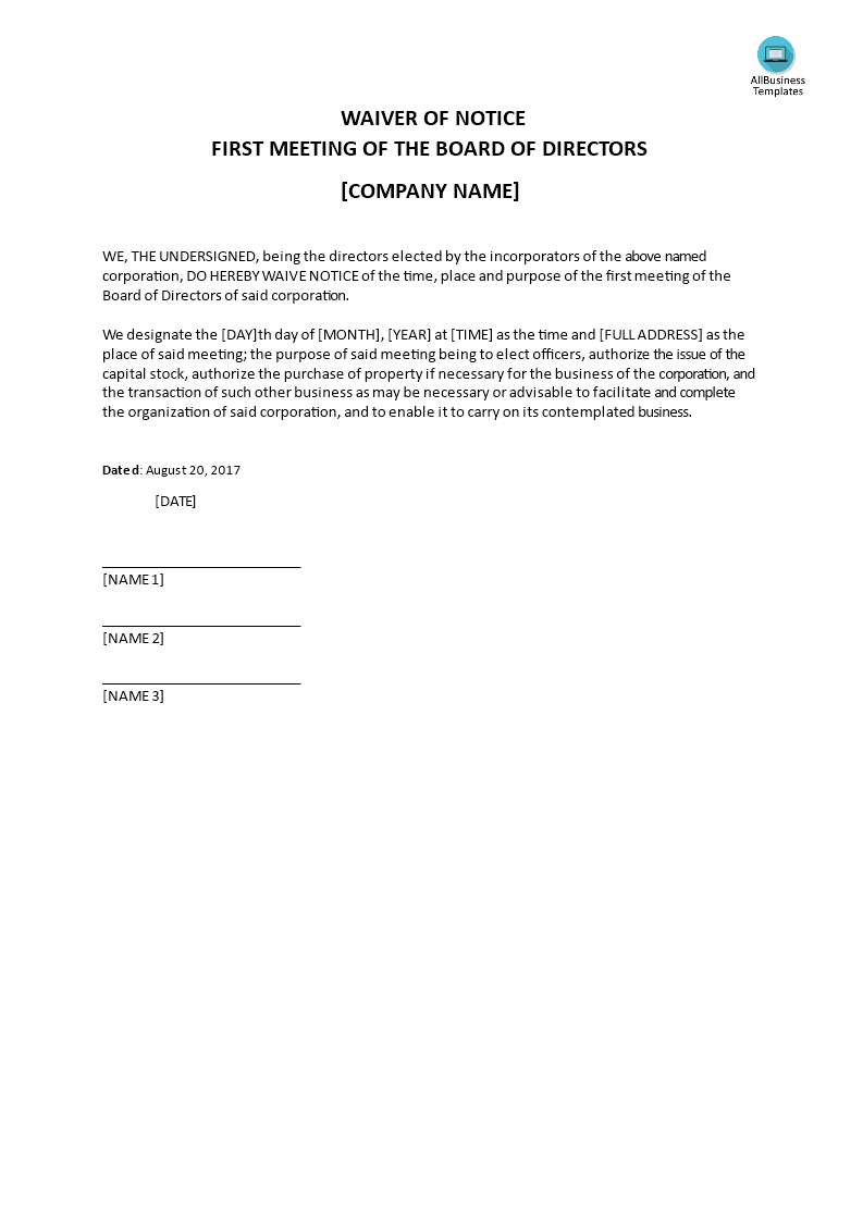 Notice Of Board Meeting Sample PDF Template notice-of-board-meeting-sample-pdf-template