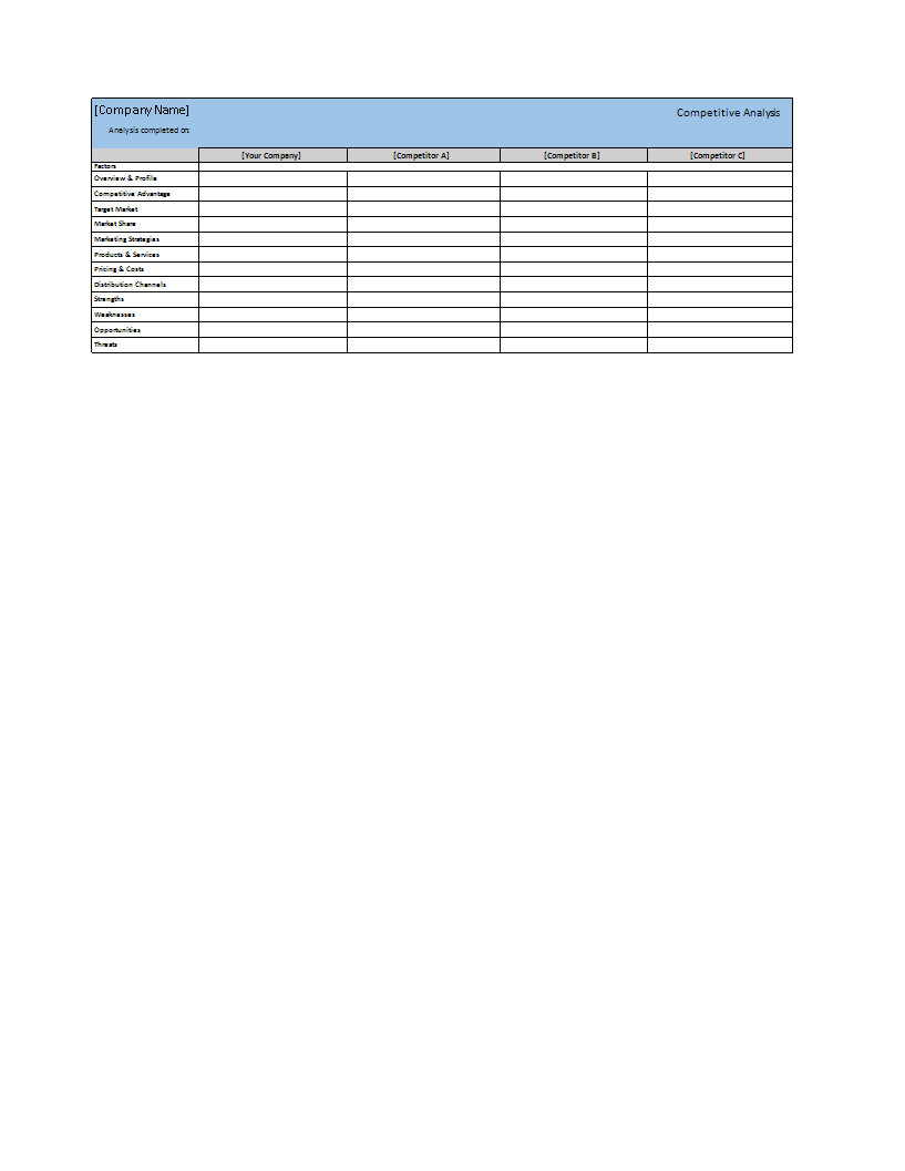 Competitive Analysis Template in Excel main image