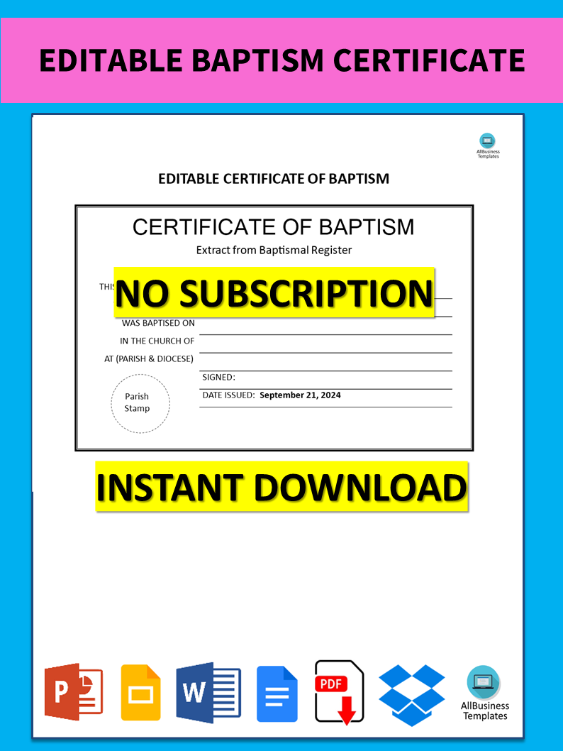 Editable Baptism Certificate main image