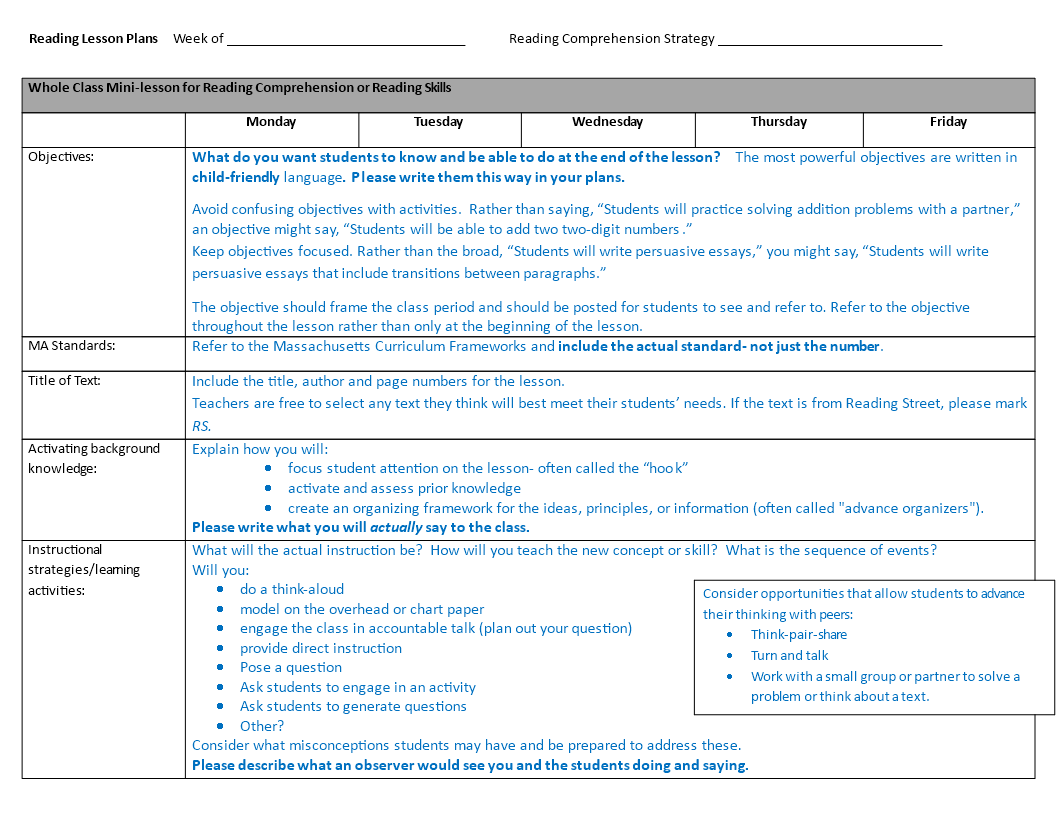 Kostenloses Annotated Weekly Lesson Plan Pertaining To Guided Reading Lesson Plan Template Fountas And Pinnell