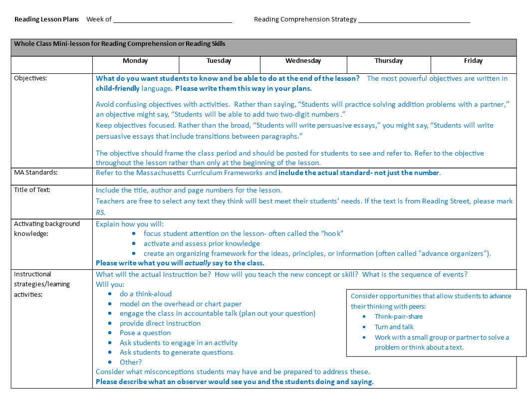 Kostenloses Annotated Weekly Lesson Plan