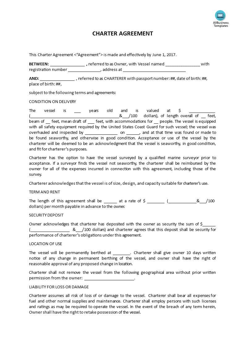 Agreement to Charter a Vehicle main image