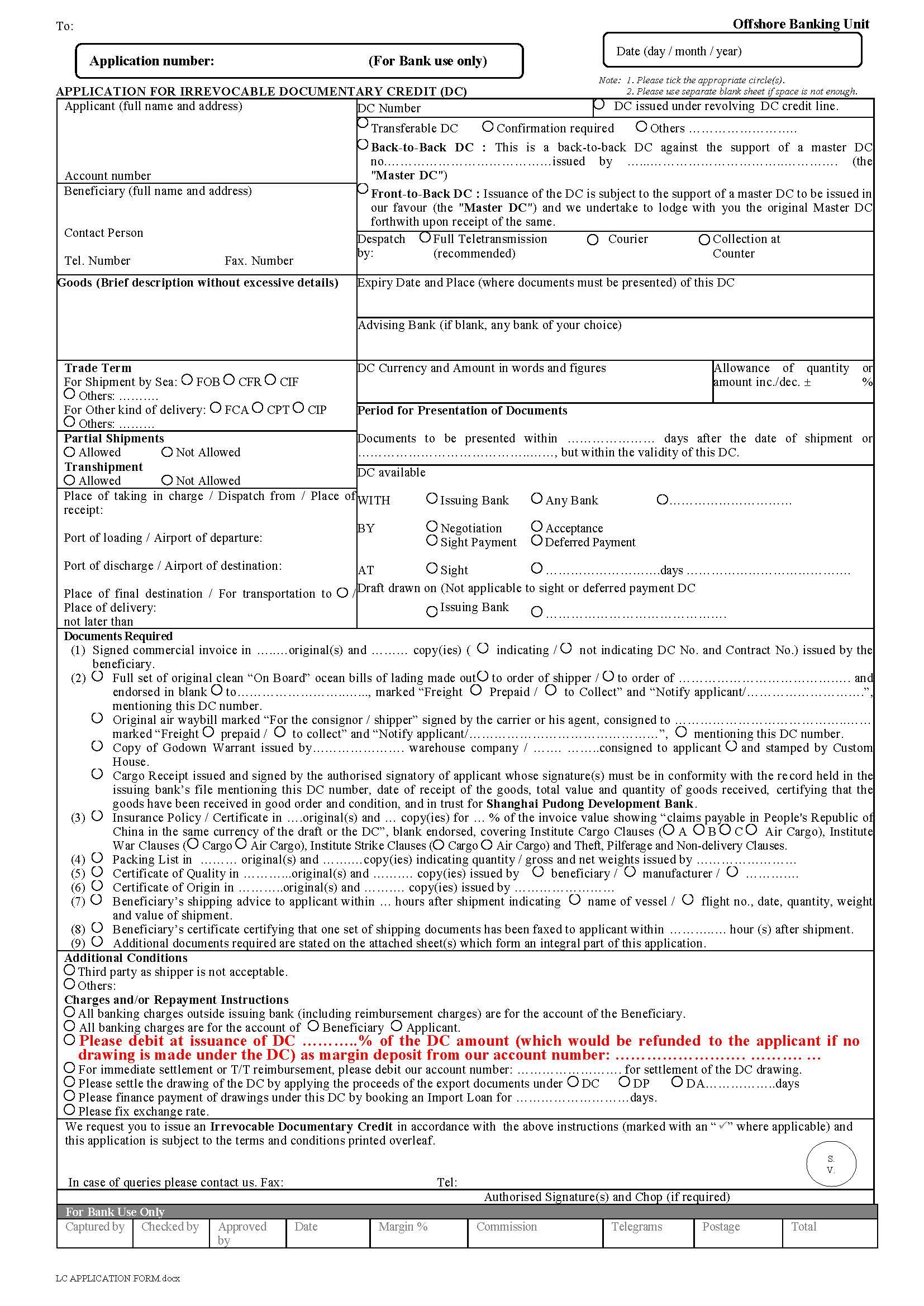 l/c application form Hauptschablonenbild