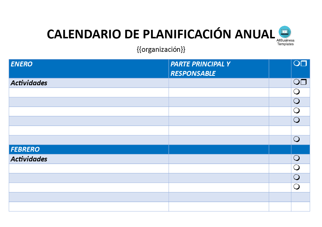 calendario de planificación anual template