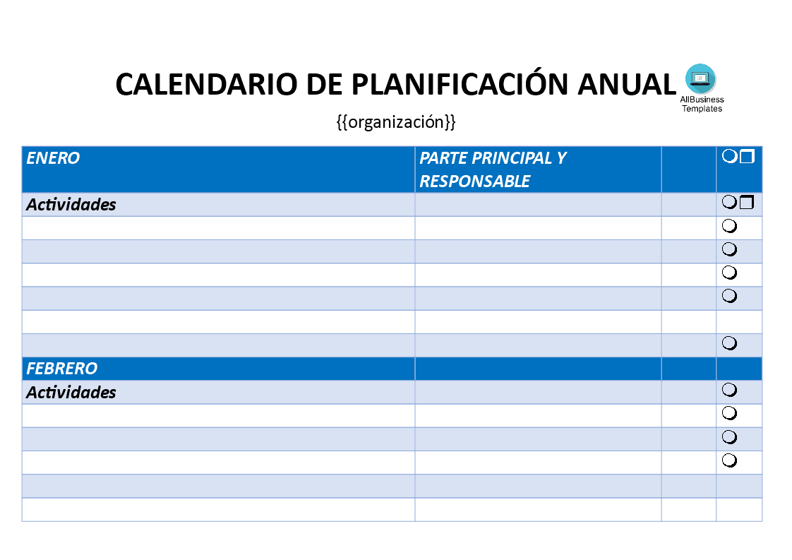 calendario de planificación anual Hauptschablonenbild