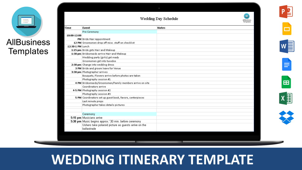 wedding itinerary xls excel spreadsheet Hauptschablonenbild