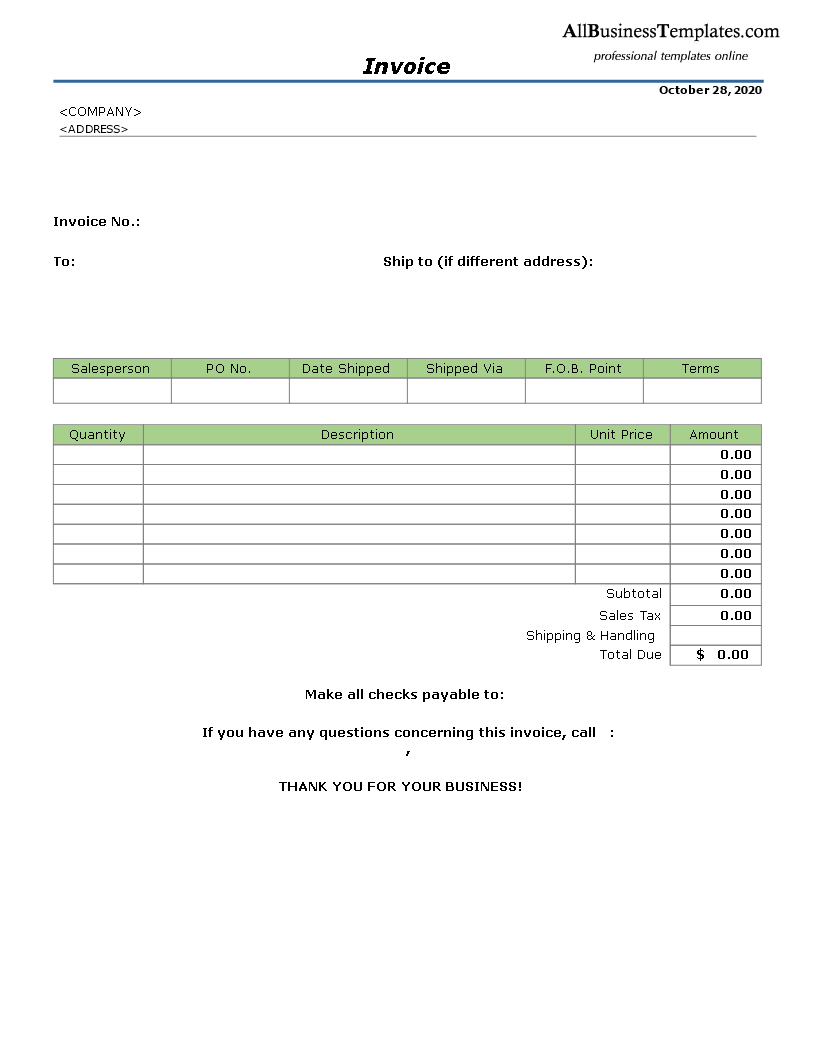 invoice template Hauptschablonenbild