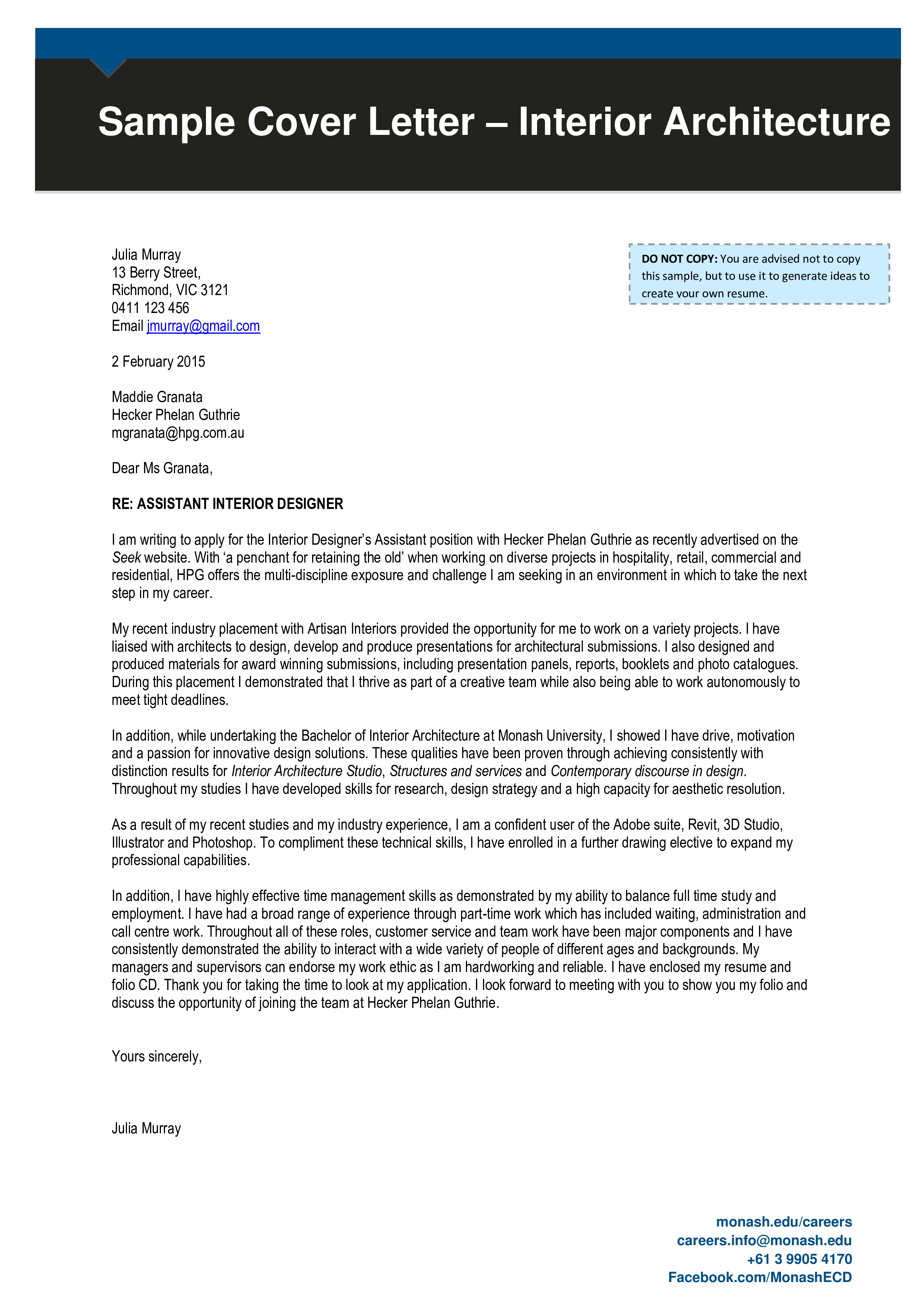 application letter sample for architect