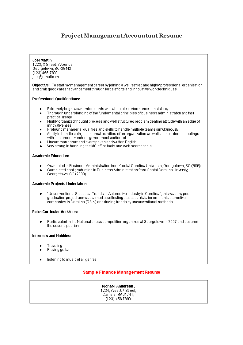 project management accountant resume template