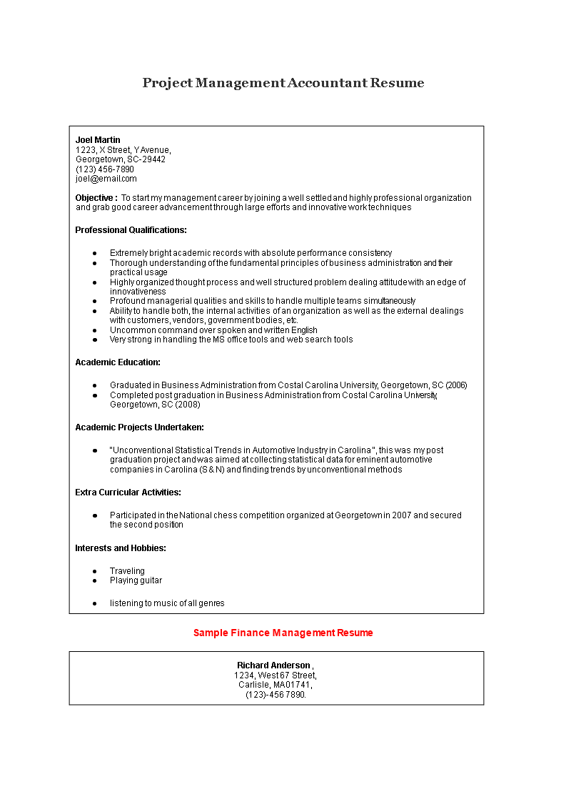 project management accountant resume plantilla imagen principal