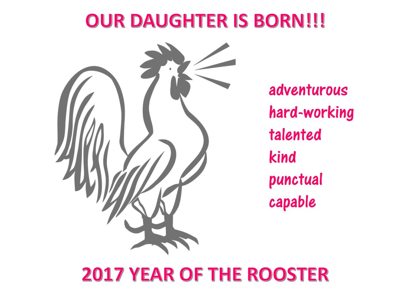 daughter born chinese year of rooster poster template