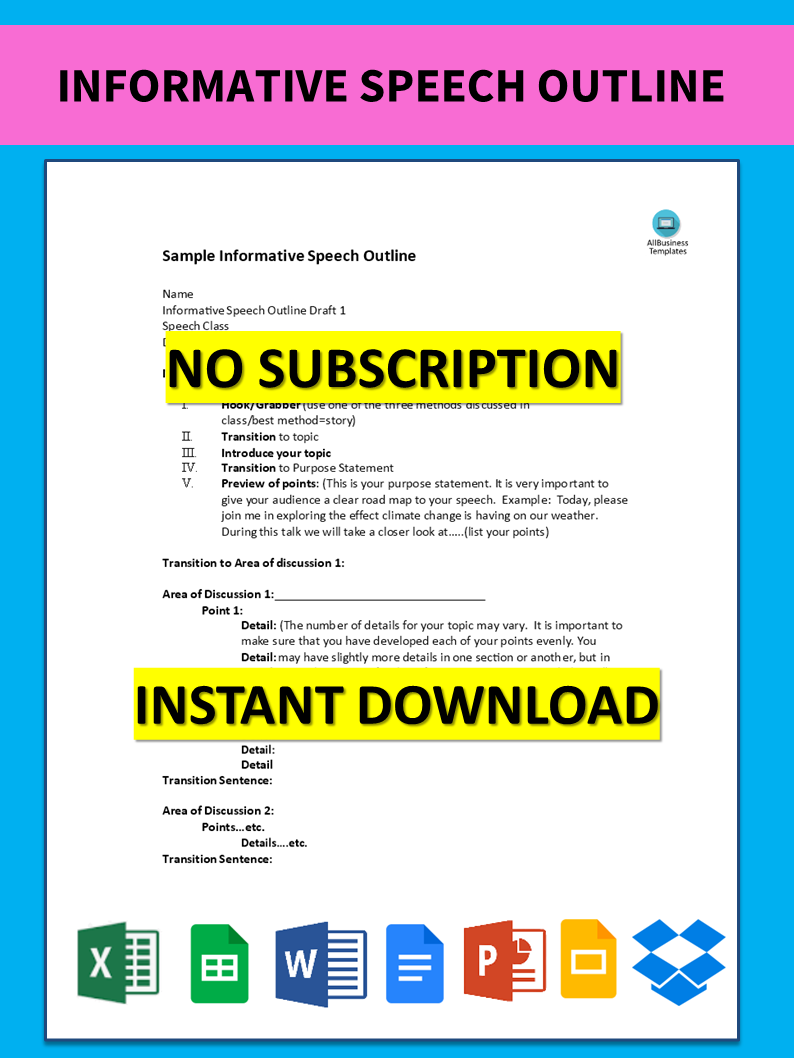 sample informative speech outline template