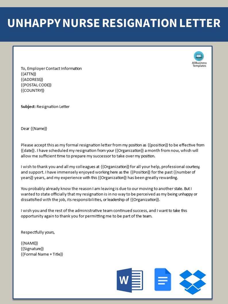 sample of resignation letter for staff nurse plantilla imagen principal