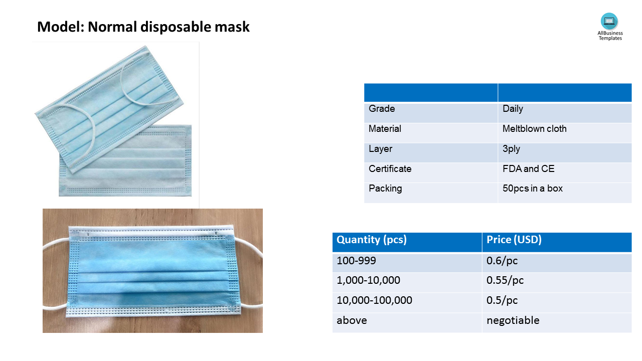 FFP2 - N95 Masker Prijsopgave | Templates at allbusinesstemplates.com