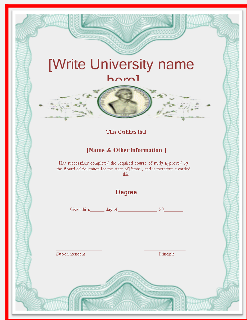 Kostenloses University Degree Certificate Template