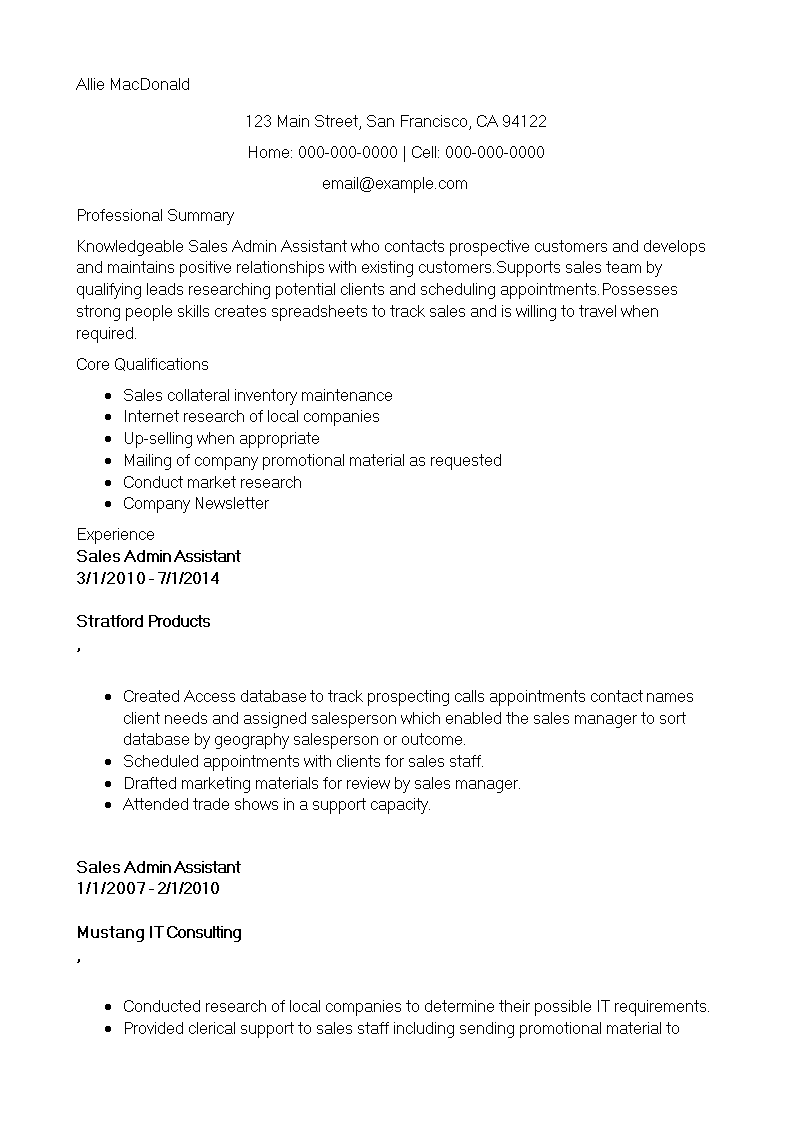Sales Executive Assistant Resume 模板