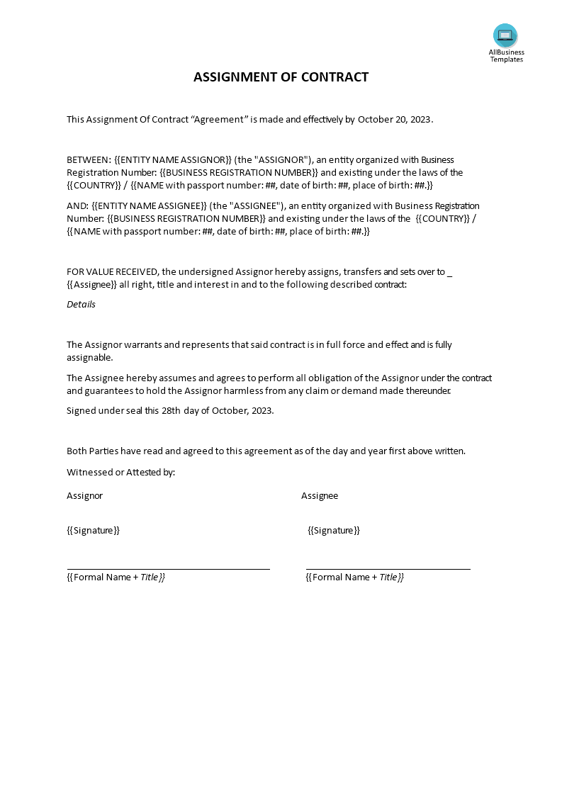 sample assignment contract