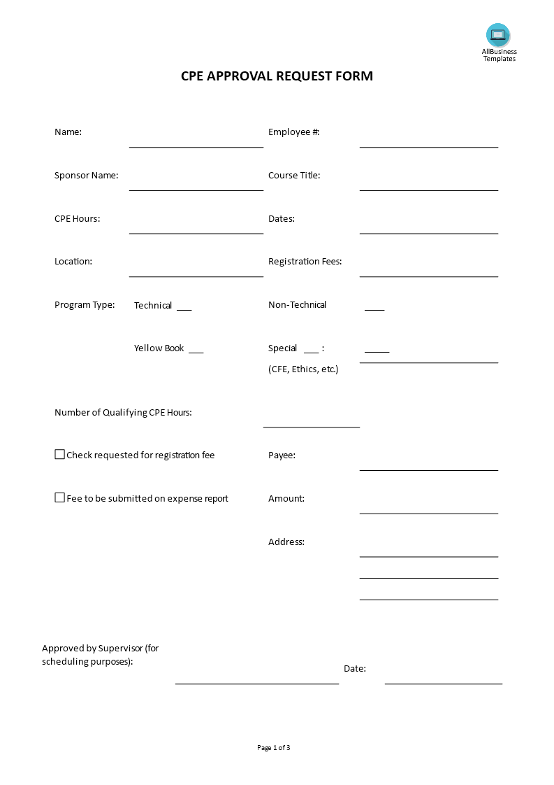 continuing professional education request form modèles