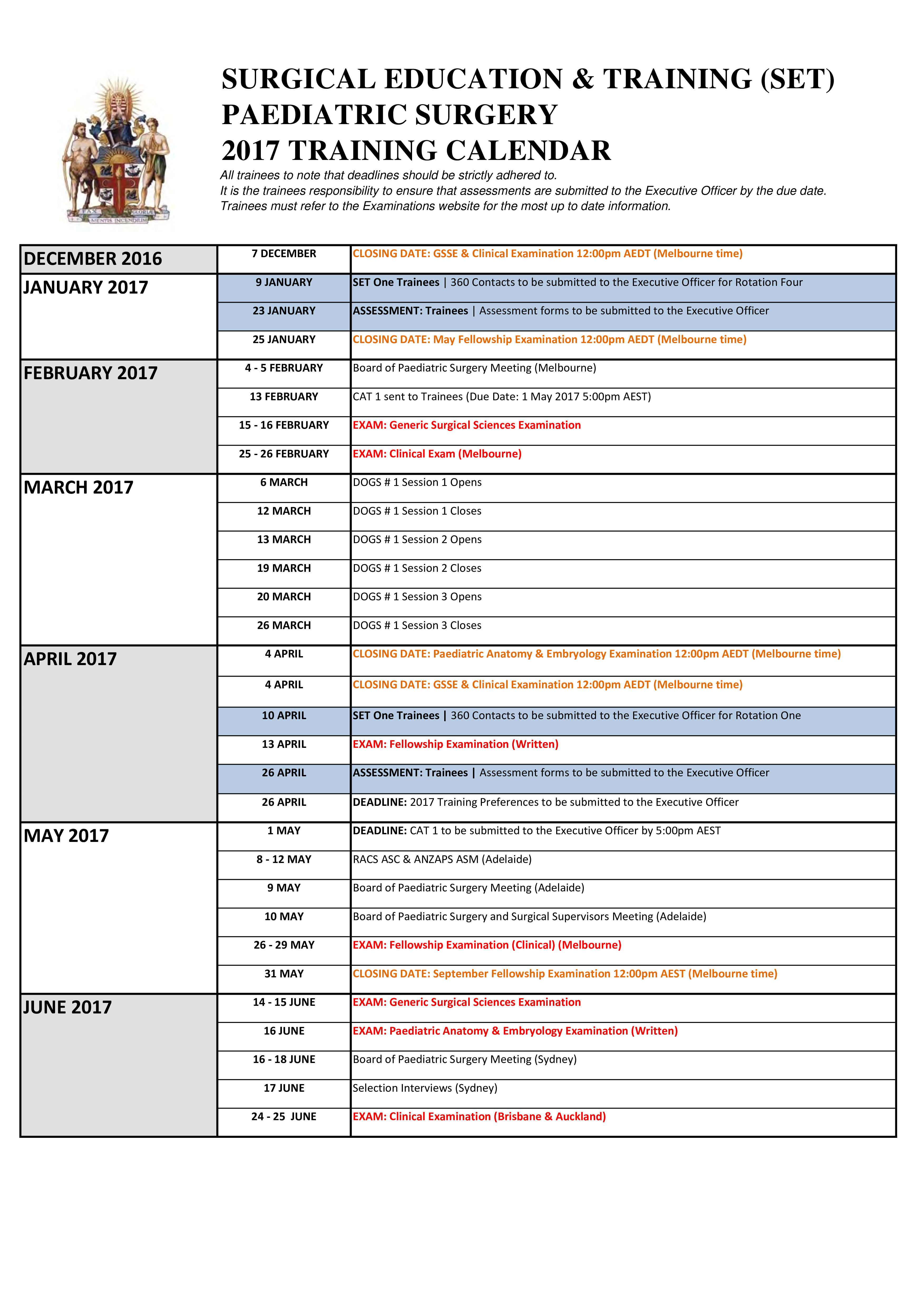 training education calendar template