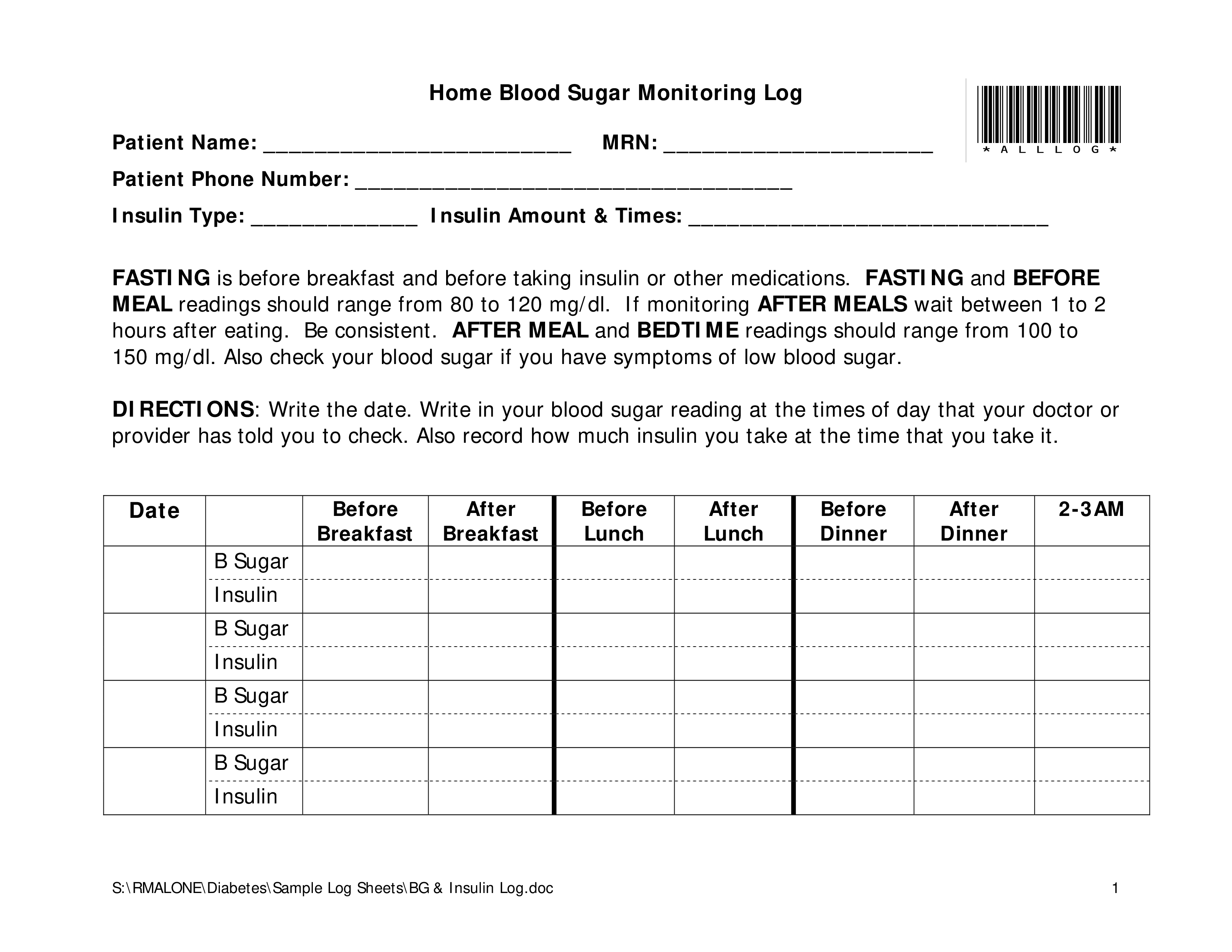 monitoring blood sugar log voorbeeld afbeelding 