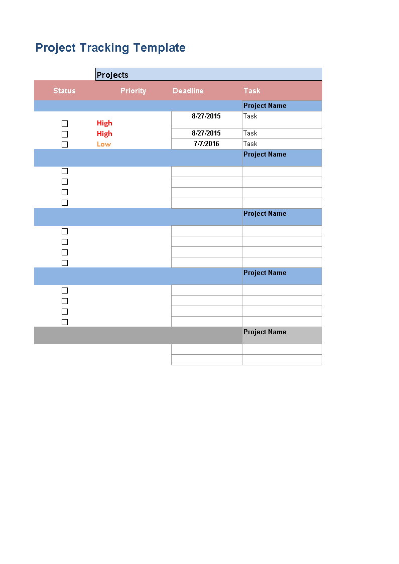 multiple project tracker excel template