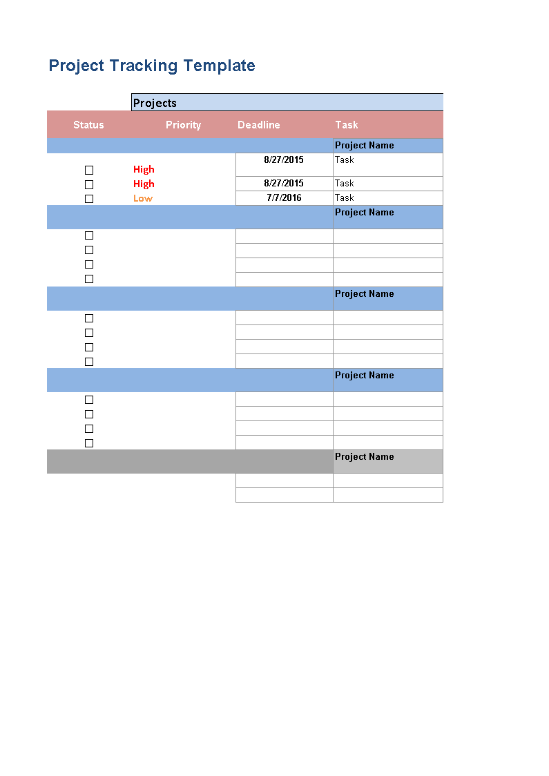 multiple project tracker excel modèles