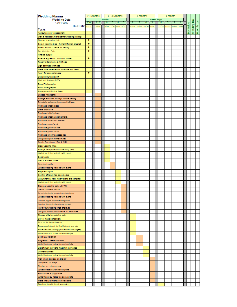 Wedding Planner Worksheets 模板